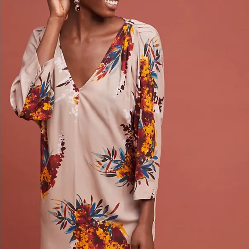 EUC Anthropologie The Odells Harvest Floral Tunic Dress Sz S